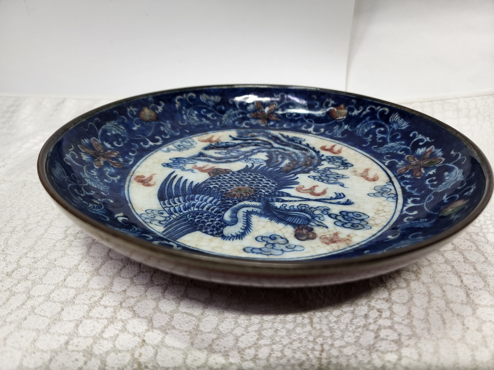 중국도자기 빨강 파랑 접시 그릇--6