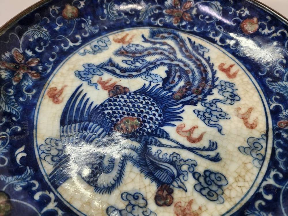 중국도자기 빨강 파랑 접시 그릇--7