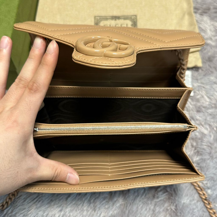 [풀구성] 구찌 GG 마몬트 마틀라세 미니 체인백 핑크베이지--4