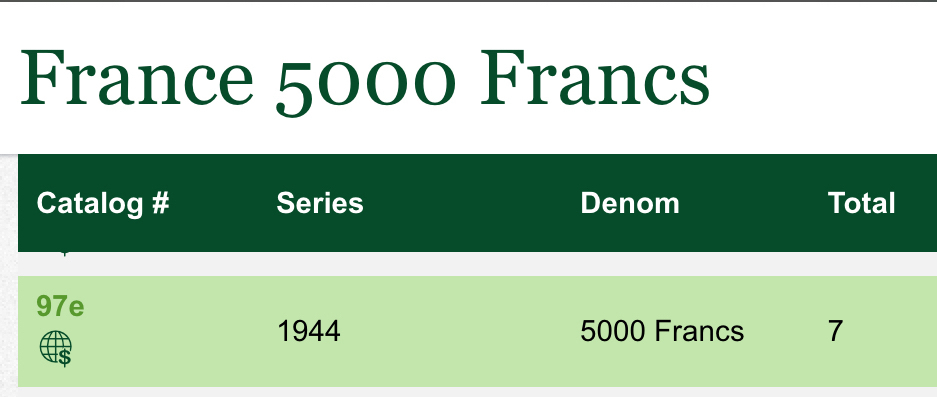 1944년 프랑스 5000 프랑 PMG 58 이미지