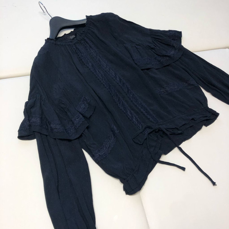 TIME 타임 21년 인견 아일렛 레이스 리본 블라우스 결혼식 하객룩--1