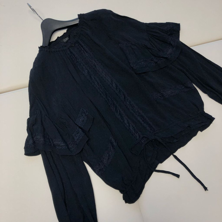 TIME 타임 21년 인견 아일렛 레이스 리본 블라우스 결혼식 하객룩--2