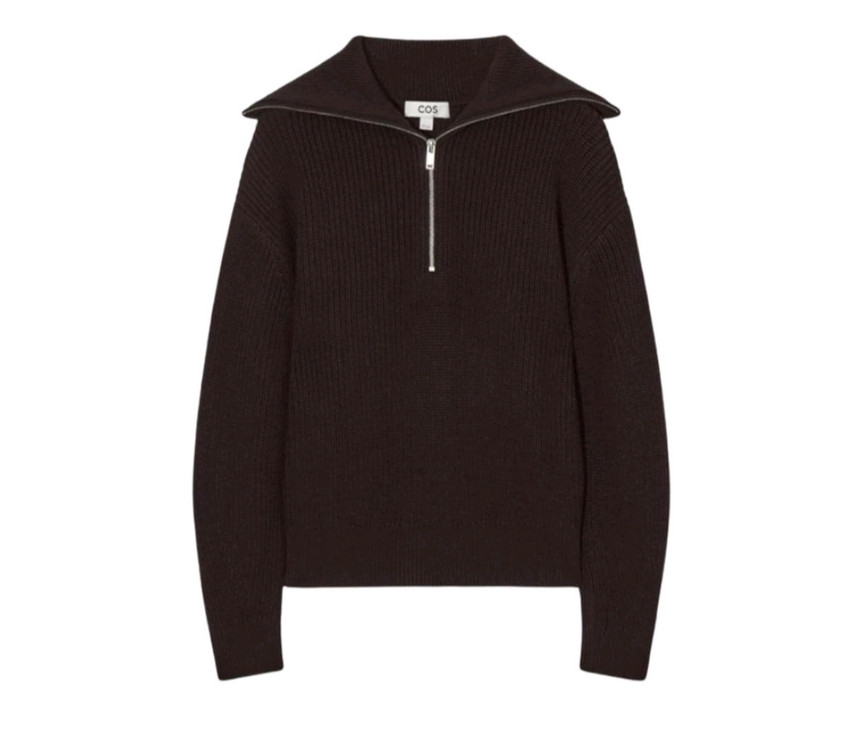 COS 코스 울 혼방 하프집업 다크브라운--1