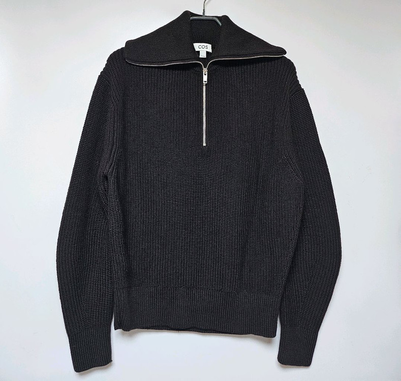 COS 코스 울 혼방 하프집업 다크브라운--2