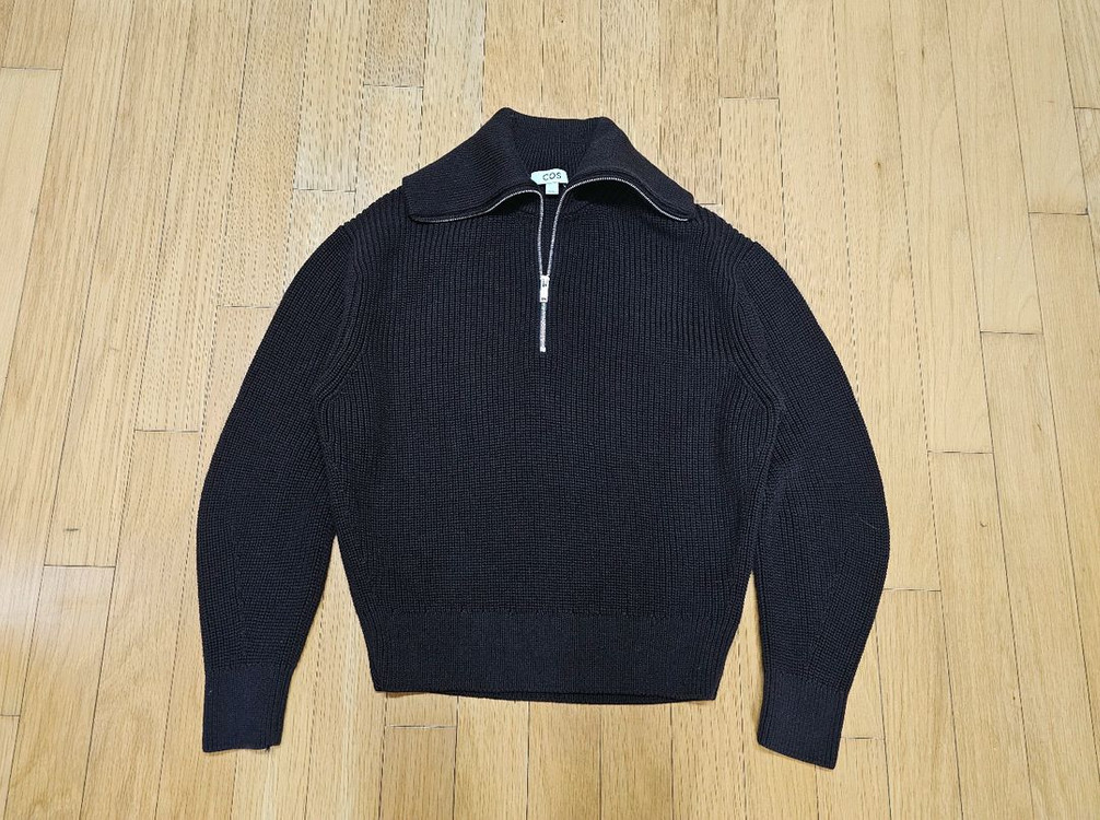 COS 코스 울 혼방 하프집업 다크브라운--8