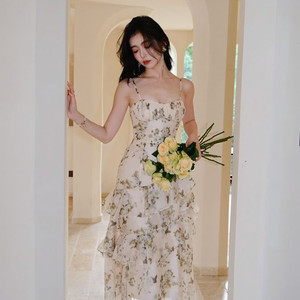 S사이즈) 신스덴 플로리앙 티어트 롱원피스 휴양지여름플로럴러플나시원피스