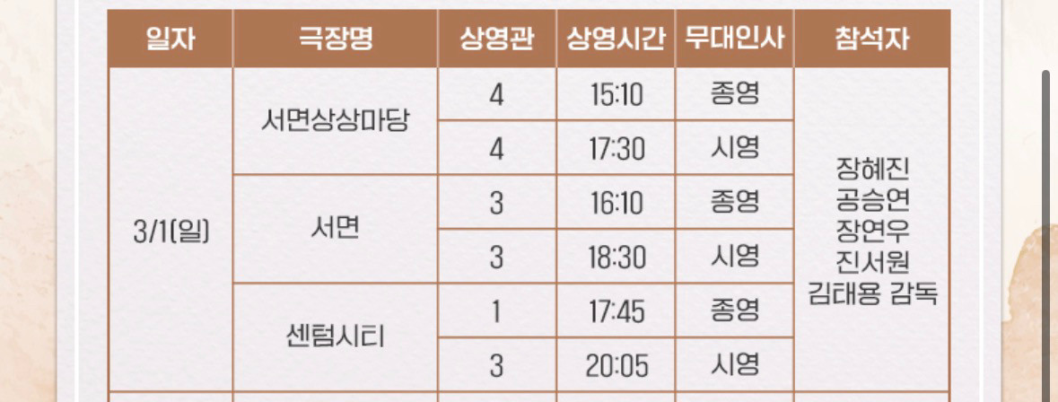 넘버원 무대 인사 A열 양도합니다 CGV 3/1--0