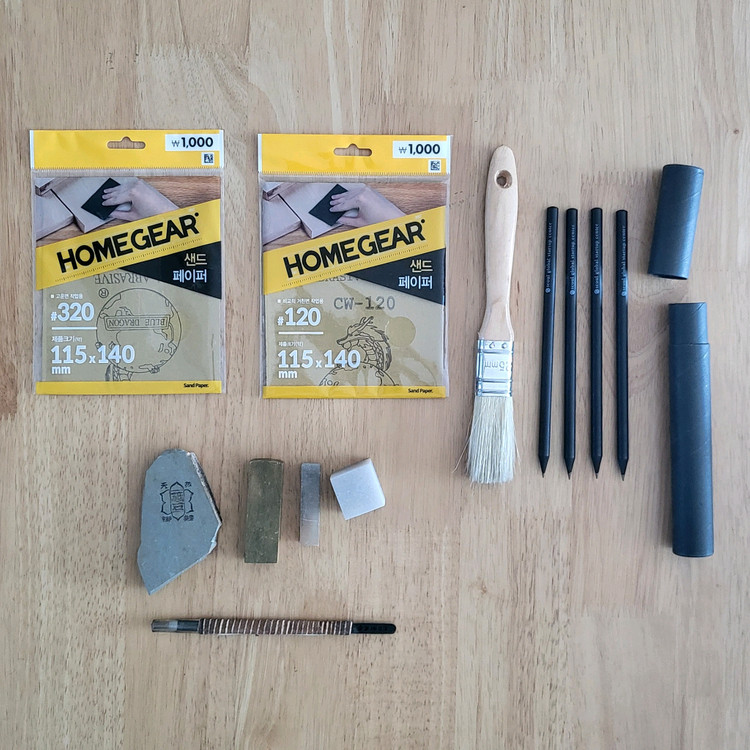 전각도, 전각돌, 숫돌, 연필, 샌드페이퍼--1