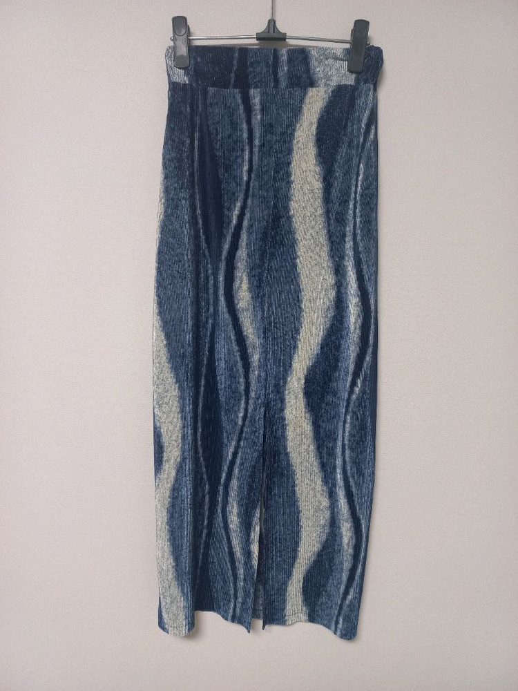 물결나염 H라인 플리츠스커트 (프리사이즈)--3