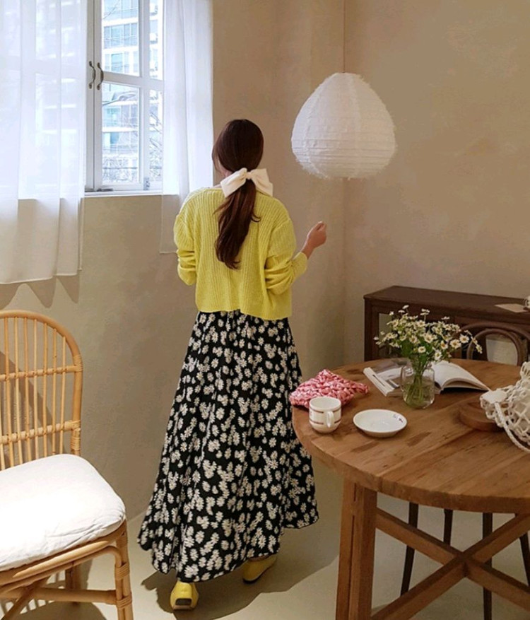 플라워 데이지 롱스커트(프리사이즈)--1