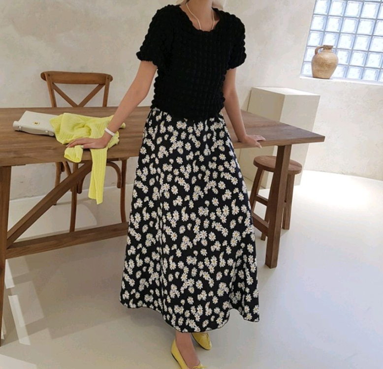 플라워 데이지 롱스커트(프리사이즈)--4
