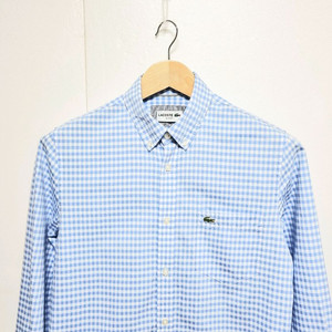 남성 라코스테 포플린 체크 패턴 긴팔 남방 셔츠