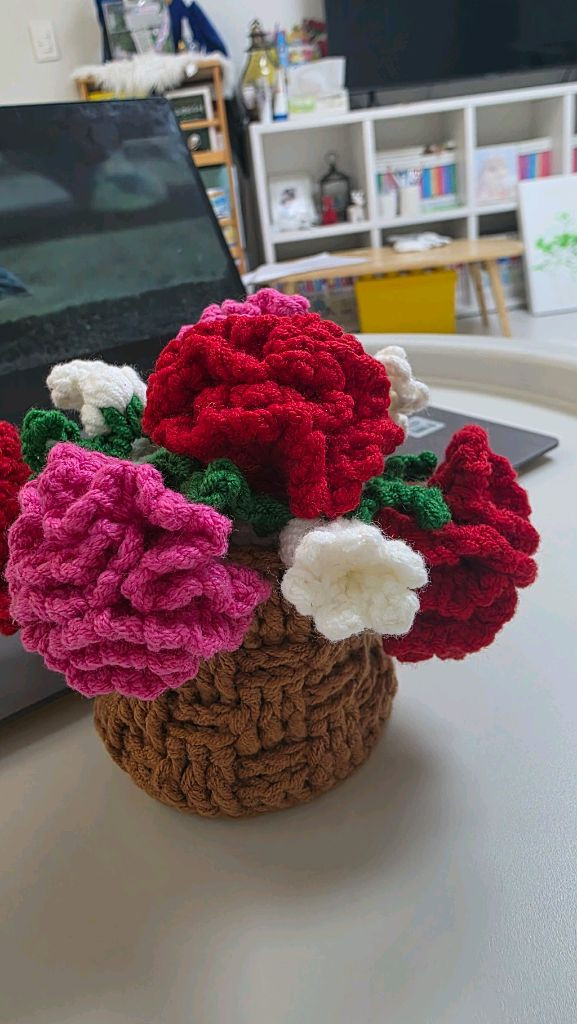 핸드 메이드 뜨개화분 티코스터--5