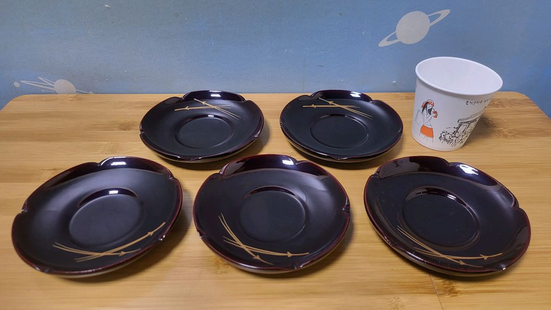 다도용품, 찻잔받침, 목공예품 5개 일괄--1