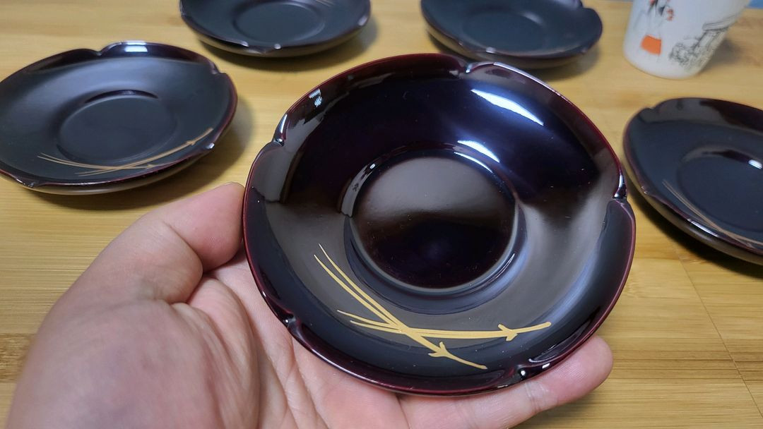 다도용품, 찻잔받침, 목공예품 5개 일괄--2