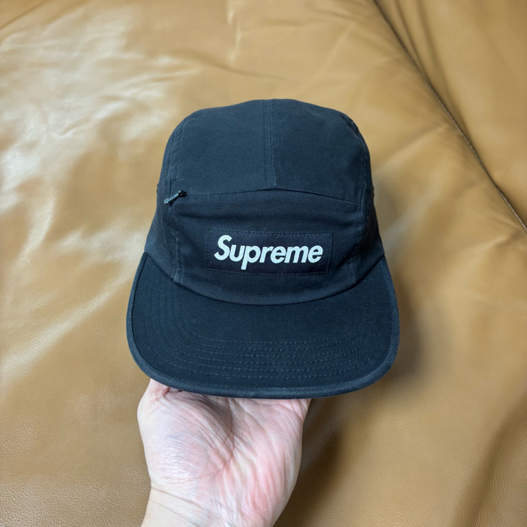 슈프림 캠프캡 모자 박스로고 워시드 블랙--1