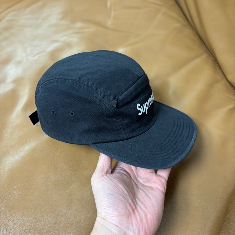 슈프림 캠프캡 모자 박스로고 워시드 블랙--2