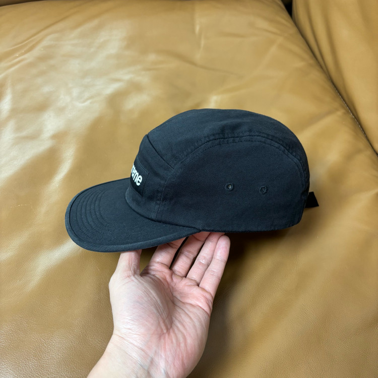 슈프림 캠프캡 모자 박스로고 워시드 블랙--3