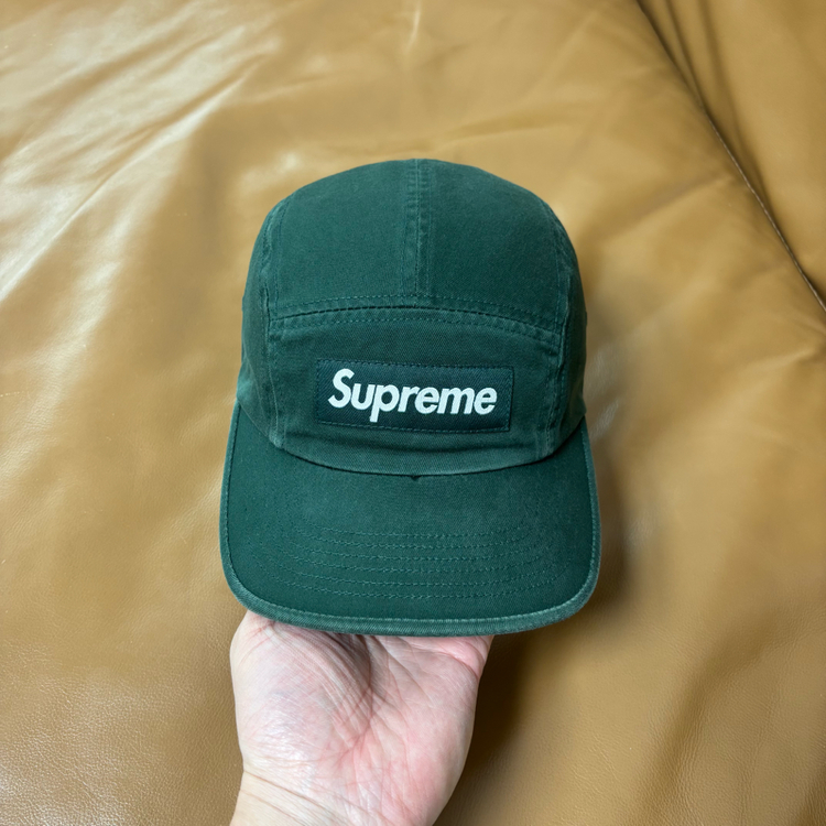 슈프림 캠프캡 모자 박스로고 워시드 그린--1