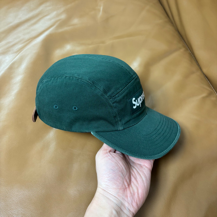 슈프림 캠프캡 모자 박스로고 워시드 그린--2