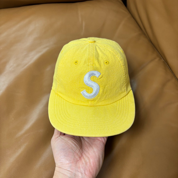 슈프림 S로고 볼캡 모자 워시드 옐로우--1
