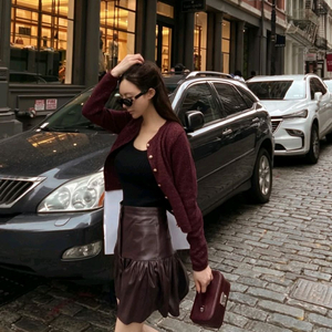 (새상품) 더로랑 바비 레더 스커트 보르도와인 S 이미지