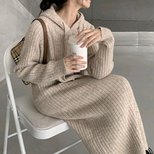 니트 후드 원피스 아이보리 FREE