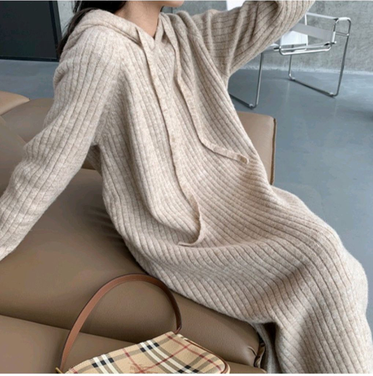 니트 후드 원피스 아이보리 FREE--2