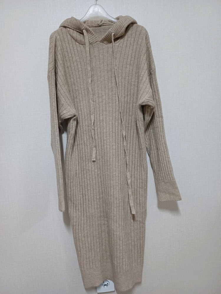 니트 후드 원피스 아이보리 FREE--5