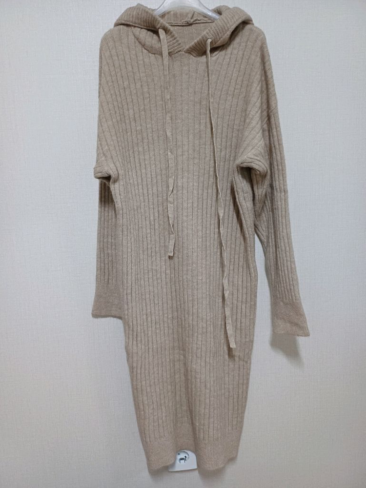 니트 후드 원피스 아이보리 FREE--6