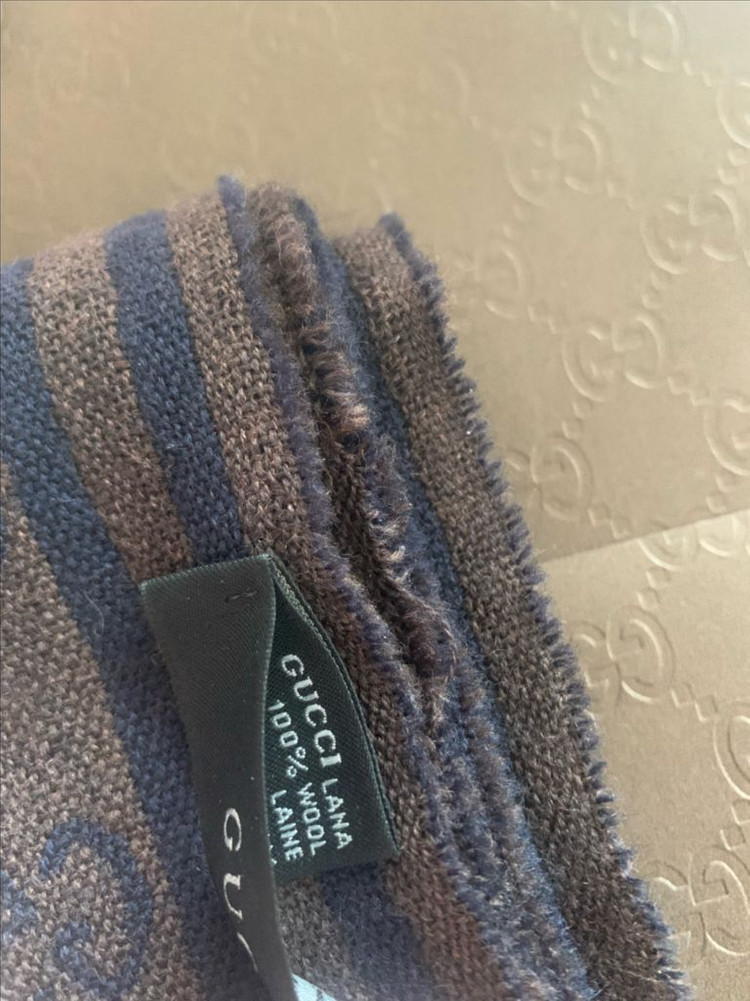 구찌 GG 로고 머플러 Jacguatd wool men blue/brown 이미지