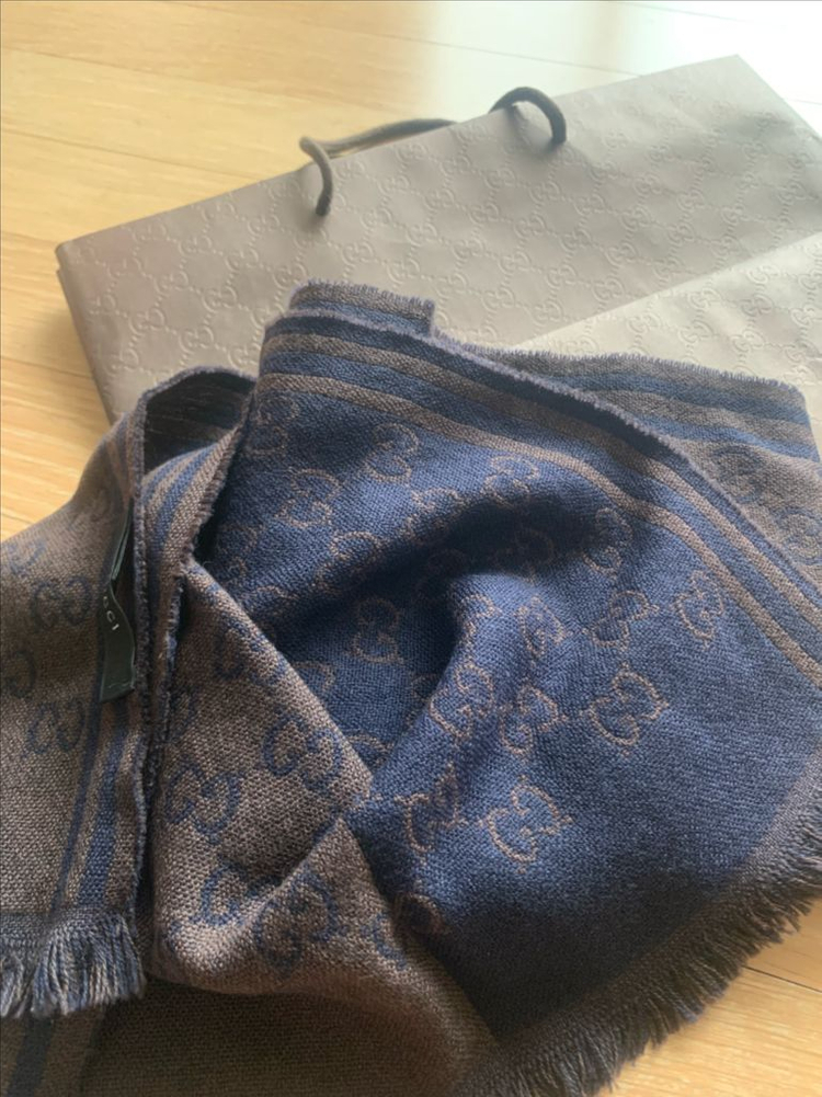 구찌 GG 로고 머플러 Jacguatd wool men blue/brown 이미지