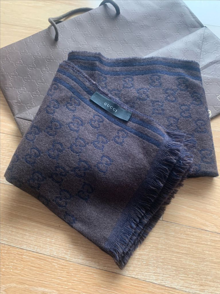 구찌 GG 로고 머플러 Jacguatd wool men blue/brown 이미지