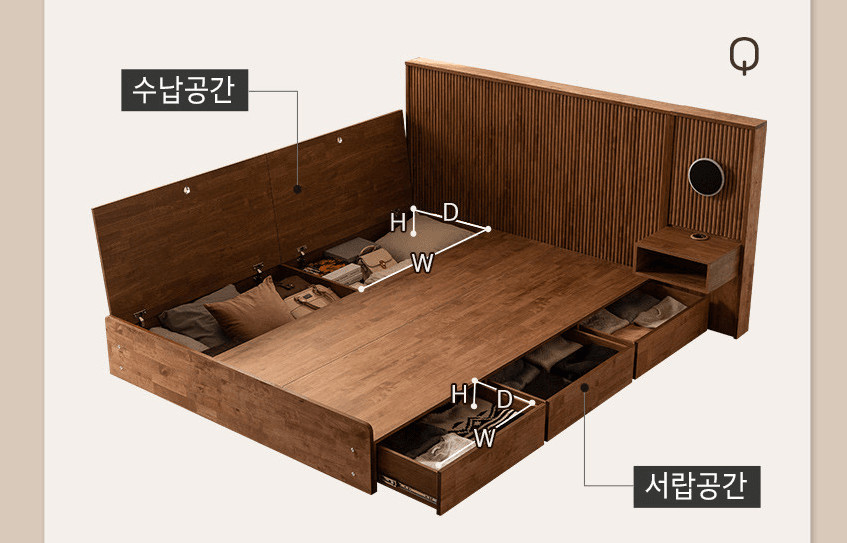 퀸침대 프레임 + 협탁 + 브랜드리스 녹턴 매트리스--1