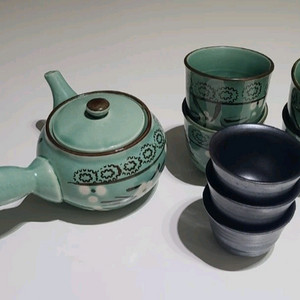 청자 차주전자+찻잔세트