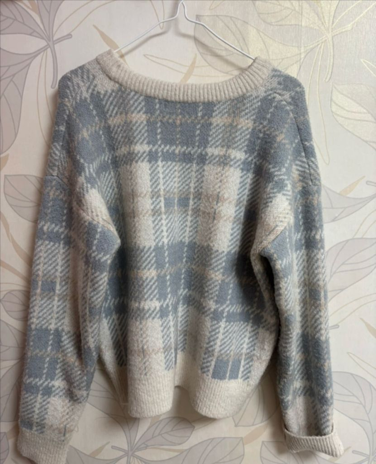 쇼프트제이 체크 니트 스웨터--1