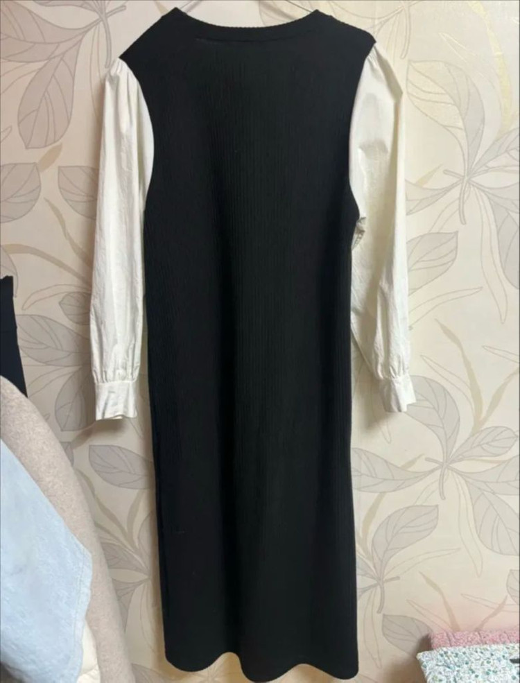 배색 롱 원피스--1