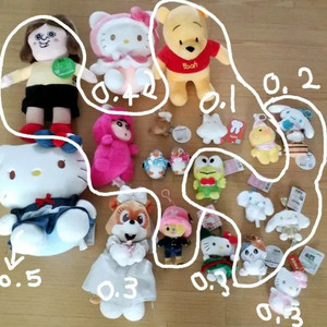 캐릭터 키링 인형 모음(산리오 헬로키티 시나모롤 곰돌이푸 로리 원피스 등) 이미지