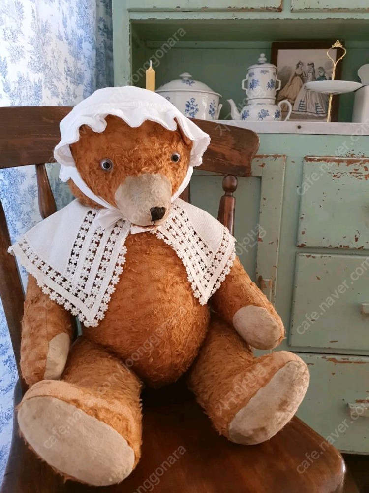 레어) 오리지널 프랑스 앤틱 대형 모헤어 테디베어 곰인형 카페인테리어소품--1