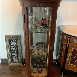 해외구입)앤틱 원목 유리 원통 장식장 2개