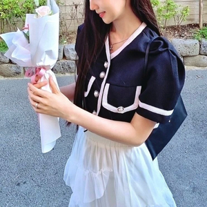 반팔 크롭 트위드자켓