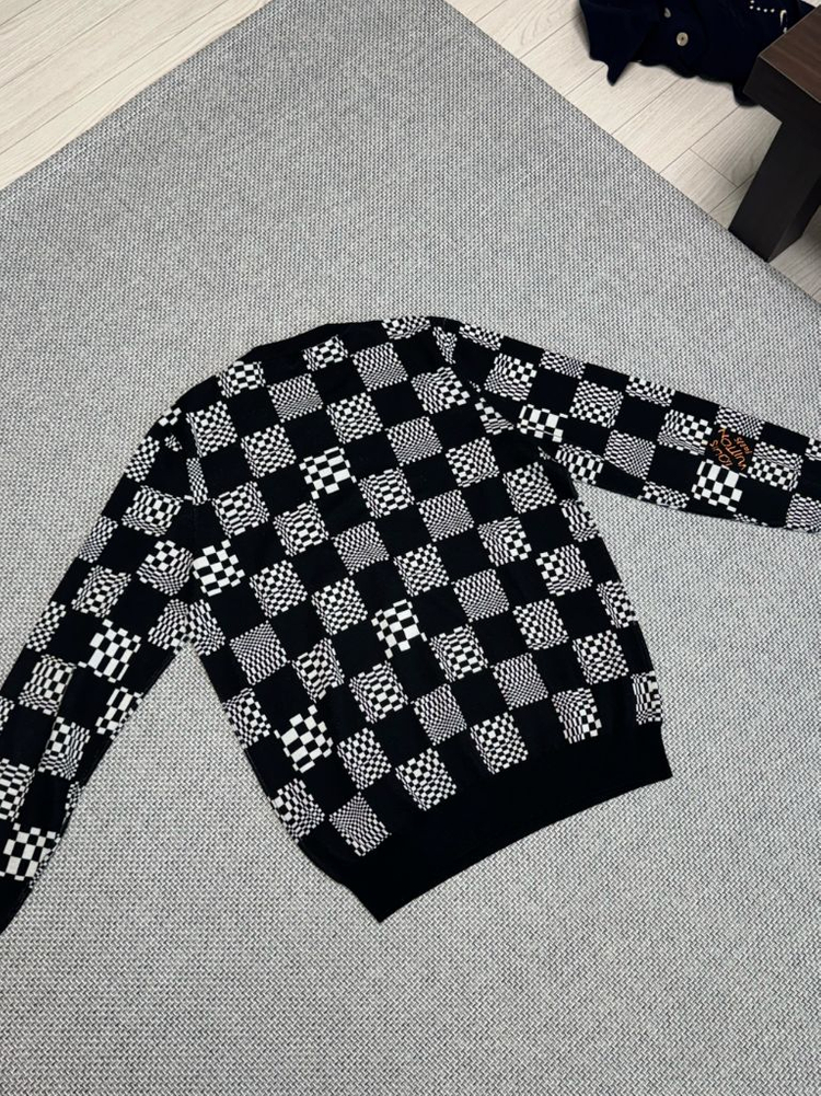 루이비통 다미에 크루넥 체크 니트--4