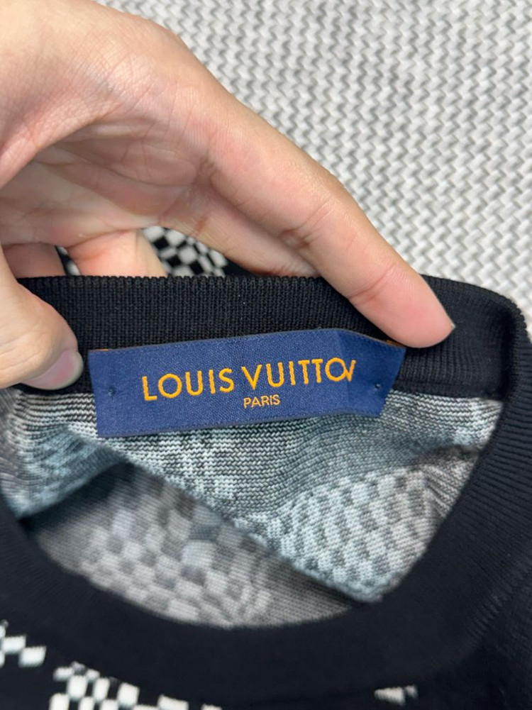 루이비통 다미에 크루넥 체크 니트--6