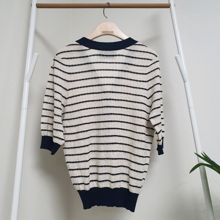 칼라거펠트 스트라이프 반팔가디건 이미지