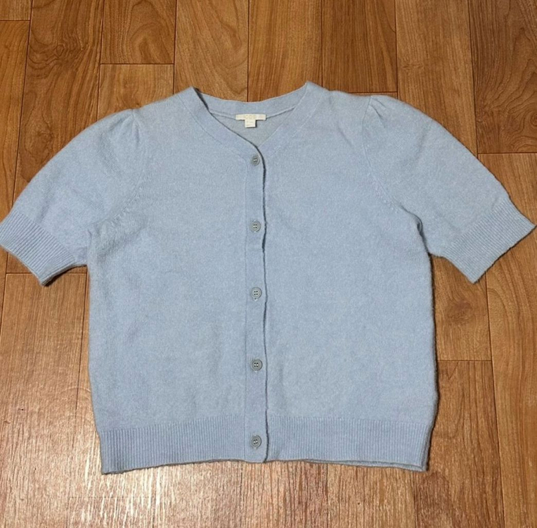 cos 헤비 니트 퍼프 슬리브 가디건 - 블루--3