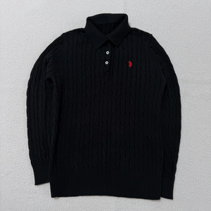 폴로 꽈배기 카라 니트 블랙