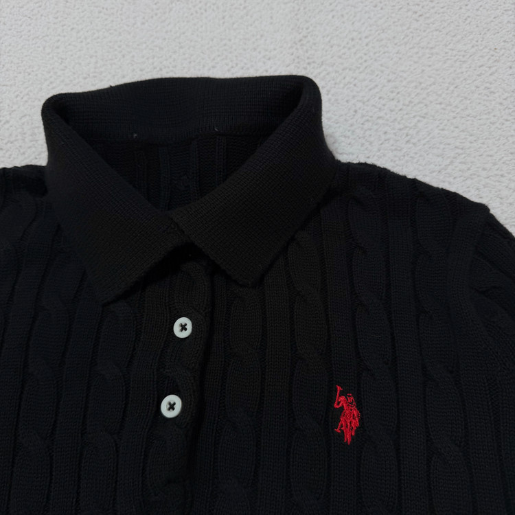 폴로 꽈배기 카라 니트 블랙--1