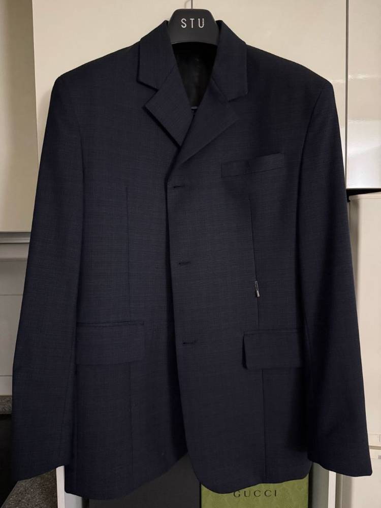 [M] STU 3버튼 블레이저 네이비 체크 이미지
