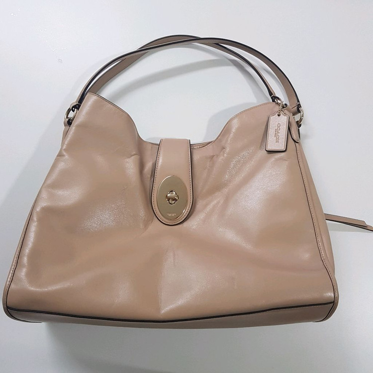 COACH 코치 가죽 숄더백 토드백 베이지그레이--1