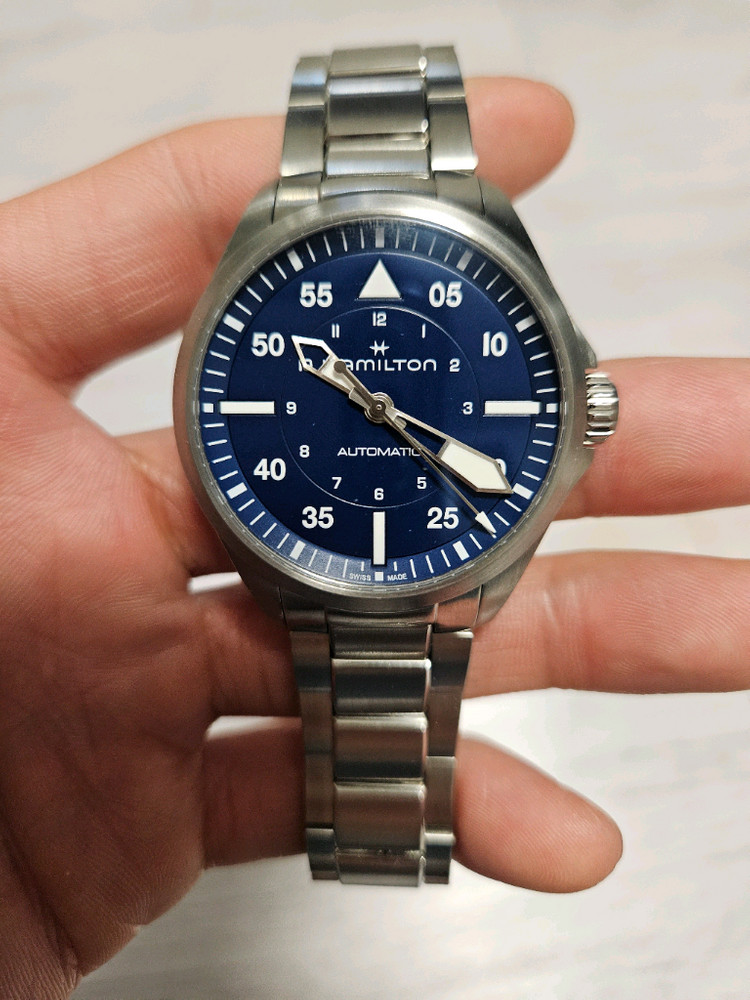 해밀턴 카키에비에이션 파일럿 오토 39mm 블루--1